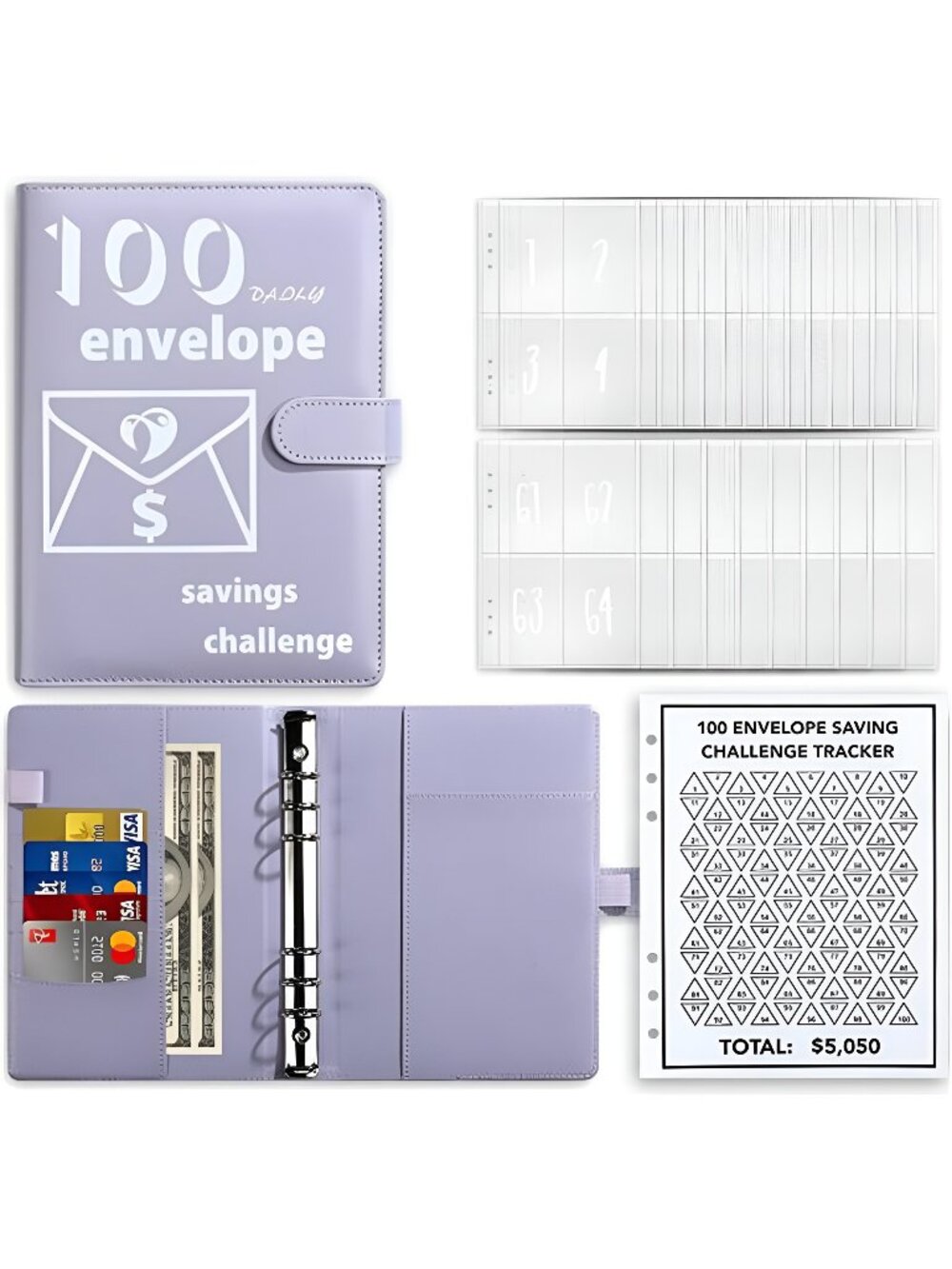 100 Envelopes Money Saving Challenge Book, PU Leather Saving Binder